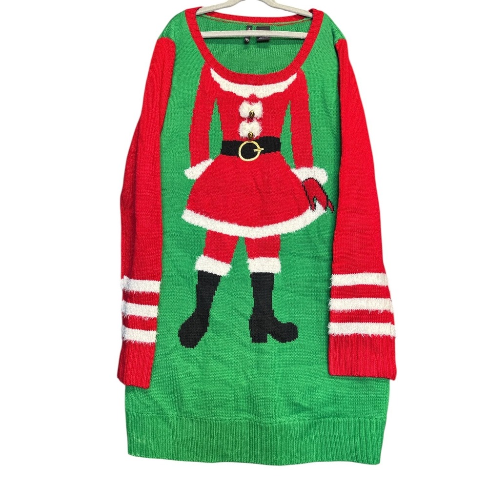New Direction Cozy Christmas Ugly Sweater‎ Dress Mrs Santa Claus Holiday Size L